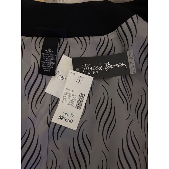 Open Front Blazer XL Maggie Barnes Black Womens Beaded cuffed sleeves Designer - Picture 2 of 12